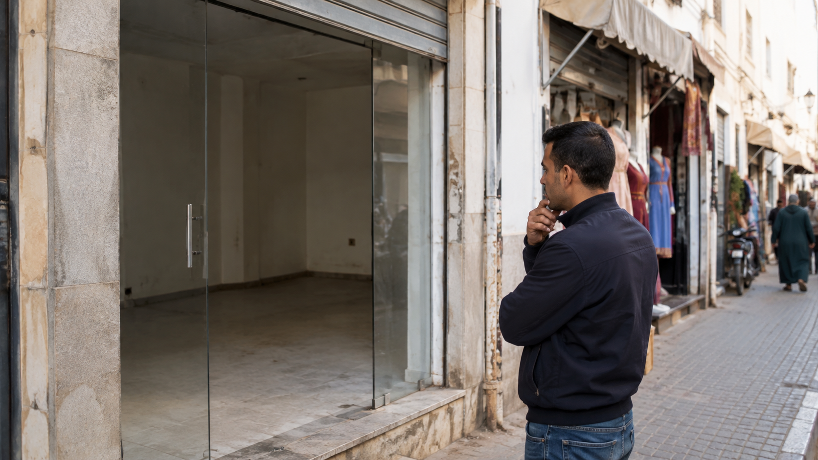 صاحب محل يفحص تكلفة منتجات التنظيف قبل الشراء