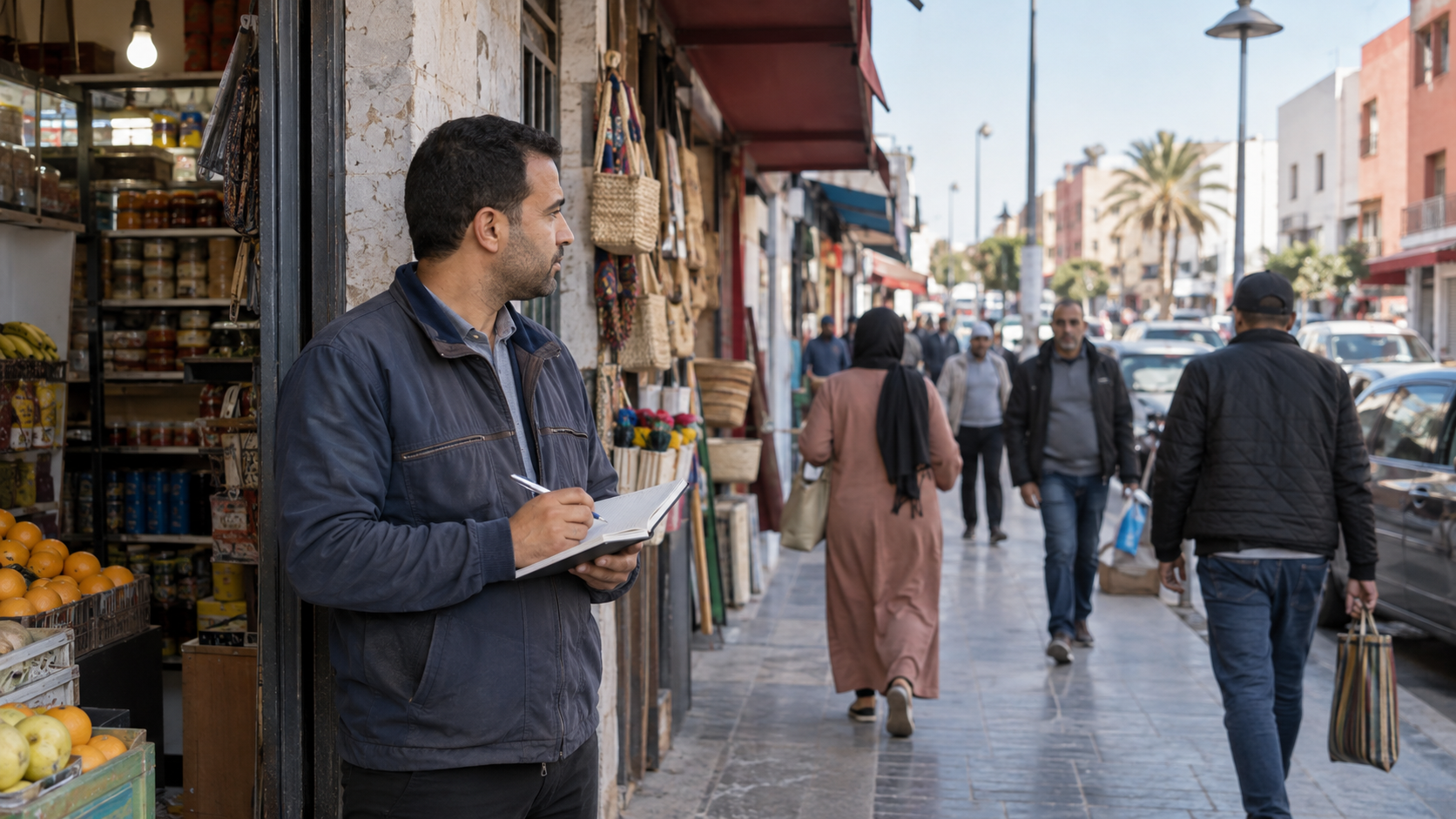 صاحب مشروع مغربي يسجل ملاحظات عن طلب الزبائن في متجر محلي